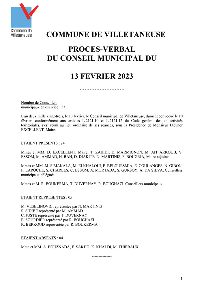 Délibération du conseil municipal du 7 octobre 2024